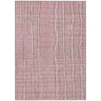 3' X 5' Pink Ivory And Gray Striped Washable Indoor Outdoor Area Rug