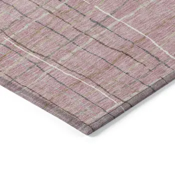 3' X 5' Pink Ivory And Gray Striped Washable Indoor Outdoor Area Rug