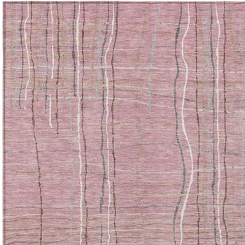 3' X 5' Pink Ivory And Gray Striped Washable Indoor Outdoor Area Rug
