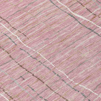8' Pink Ivory And Gray Round Striped Washable Indoor Outdoor Area Rug
