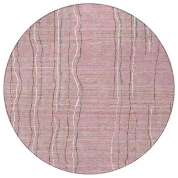 8' Pink Ivory And Gray Round Striped Washable Indoor Outdoor Area Rug