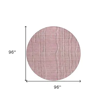8' Pink Ivory And Gray Round Striped Washable Indoor Outdoor Area Rug