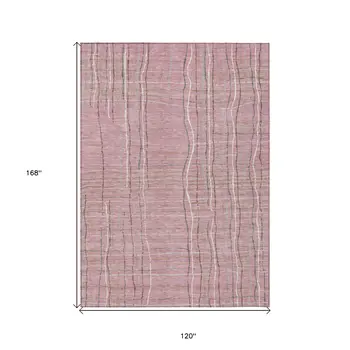 10' X 14' Pink Ivory And Gray Striped Washable Indoor Outdoor Area Rug