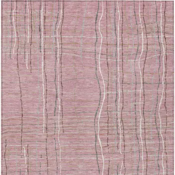 10' X 14' Pink Ivory And Gray Striped Washable Indoor Outdoor Area Rug