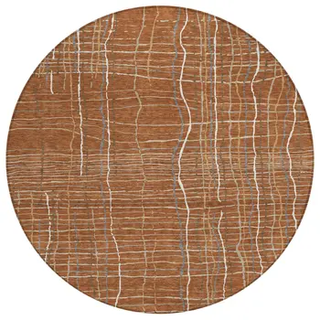 8' Brown Copper And Gray Round Striped Washable Indoor Outdoor Area Rug