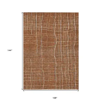 9' X 12' Brown Copper And Gray Striped Washable Indoor Outdoor Area Rug