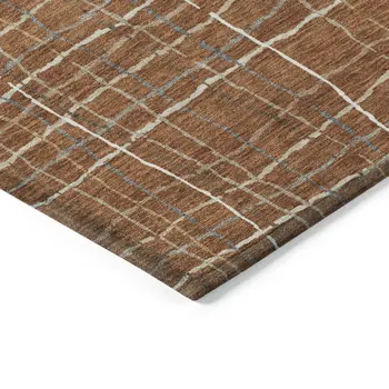 9' X 12' Brown Copper And Gray Striped Washable Indoor Outdoor Area Rug