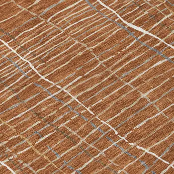 9' X 12' Brown Copper And Gray Striped Washable Indoor Outdoor Area Rug