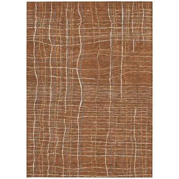 10' X 14' Brown Copper And Gray Striped Washable Indoor Outdoor Area Rug