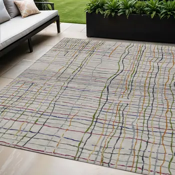 5' X 8' Ivory Pink And Copper Striped Washable Indoor Outdoor Area Rug