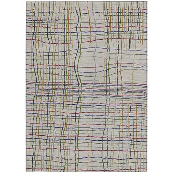 5' X 8' Ivory Pink And Copper Striped Washable Indoor Outdoor Area Rug