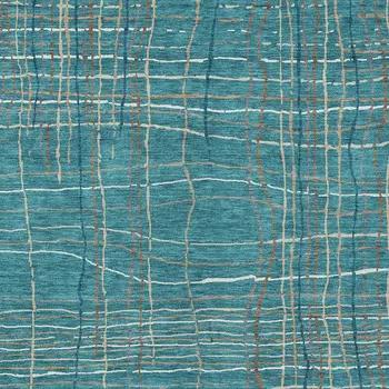 3' X 5' Teal Blue Gray And Brown Striped Washable Indoor Outdoor Area Rug