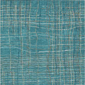 5' X 8' Teal Blue Gray And Brown Striped Washable Indoor Outdoor Area Rug