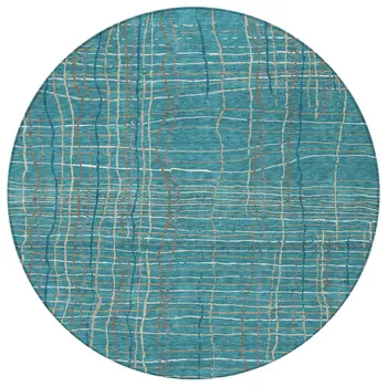 8' Teal Blue Gray And Brown Round Striped Washable Indoor Outdoor Area Rug