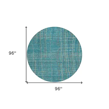8' Teal Blue Gray And Brown Round Striped Washable Indoor Outdoor Area Rug