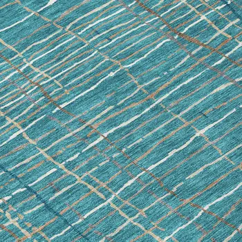 9' X 12' Teal Blue Gray And Brown Striped Washable Indoor Outdoor Area Rug
