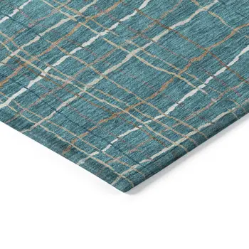 10' X 14' Teal Blue Gray And Brown Striped Washable Indoor Outdoor Area Rug