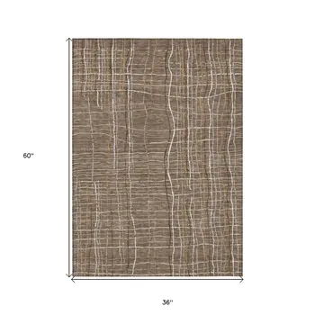 3' X 5' Taupe Brown And Ivory Striped Washable Indoor Outdoor Area Rug