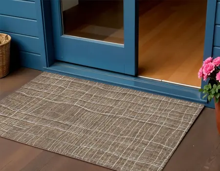 3' X 5' Taupe Brown And Ivory Striped Washable Indoor Outdoor Area Rug