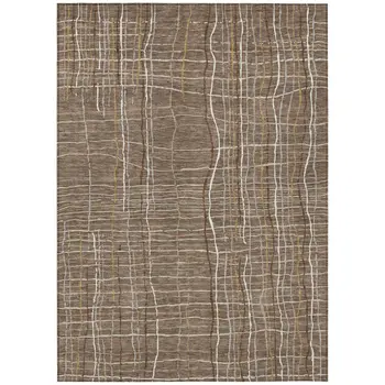 3' X 5' Taupe Brown And Ivory Striped Washable Indoor Outdoor Area Rug