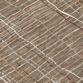 3' X 5' Taupe Brown And Ivory Striped Washable Indoor Outdoor Area Rug