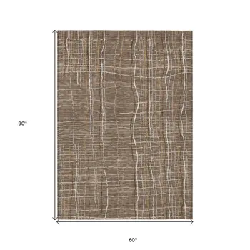 5' X 8' Taupe Brown And Ivory Striped Washable Indoor Outdoor Area Rug