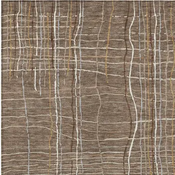 5' X 8' Taupe Brown And Ivory Striped Washable Indoor Outdoor Area Rug