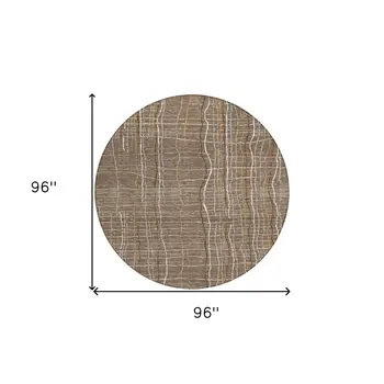 8' Taupe Brown And Ivory Round Striped Washable Indoor Outdoor Area Rug