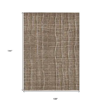 9' X 12' Taupe Brown And Ivory Striped Washable Indoor Outdoor Area Rug