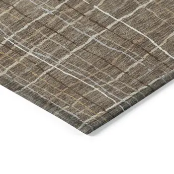 9' X 12' Taupe Brown And Ivory Striped Washable Indoor Outdoor Area Rug