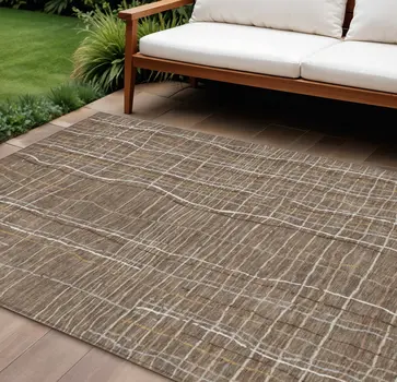 10' X 14' Taupe Brown And Ivory Striped Washable Indoor Outdoor Area Rug