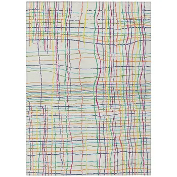 5' X 8' Pink Green And Yellow Striped Washable Indoor Outdoor Area Rug
