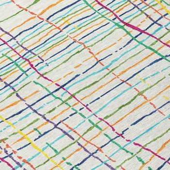 8' X 10' Pink Green And Yellow Striped Washable Indoor Outdoor Area Rug