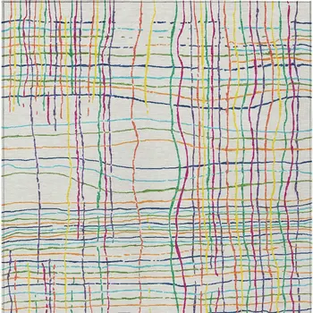 9' X 12' Pink Green And Yellow Striped Washable Indoor Outdoor Area Rug