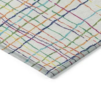 10' X 14' Pink Green And Yellow Striped Washable Indoor Outdoor Area Rug