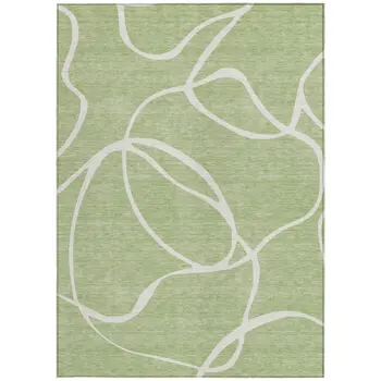 3' X 5' Artichoke Green And Ivory Abstract Washable Indoor Outdoor Area Rug