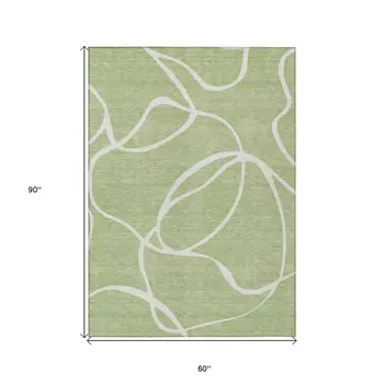 5' X 8' Artichoke Green And Ivory Abstract Washable Indoor Outdoor Area Rug