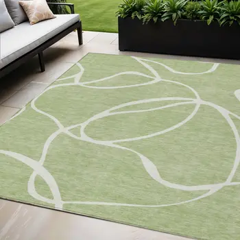 5' X 8' Artichoke Green And Ivory Abstract Washable Indoor Outdoor Area Rug