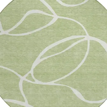 8' Artichoke Green And Ivory Round Abstract Washable Indoor Outdoor Area Rug