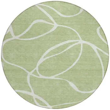 8' Artichoke Green And Ivory Round Abstract Washable Indoor Outdoor Area Rug
