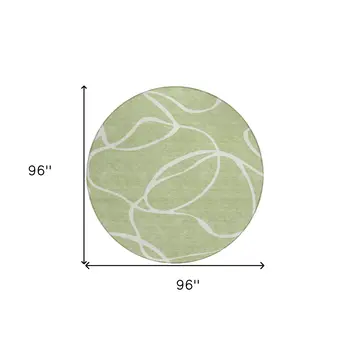 8' Artichoke Green And Ivory Round Abstract Washable Indoor Outdoor Area Rug