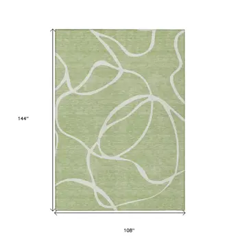 9' X 12' Artichoke Green And Ivory Abstract Washable Indoor Outdoor Area Rug