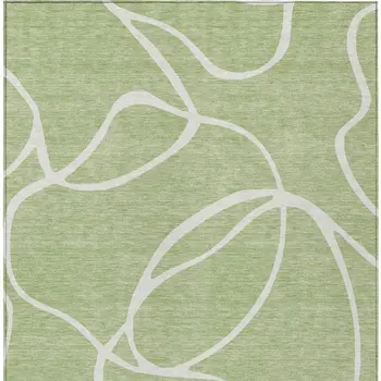 10' X 14' Artichoke Green And Ivory Abstract Washable Indoor Outdoor Area Rug