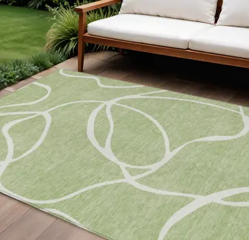 10' X 14' Artichoke Green And Ivory Abstract Washable Indoor Outdoor Area Rug