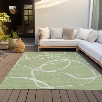 10' X 14' Artichoke Green And Ivory Abstract Washable Indoor Outdoor Area Rug