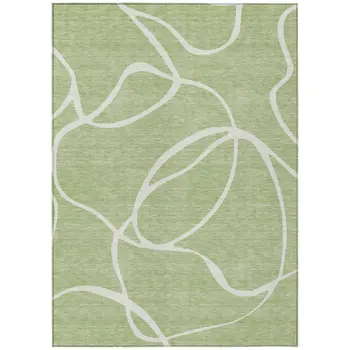 10' X 14' Artichoke Green And Ivory Abstract Washable Indoor Outdoor Area Rug