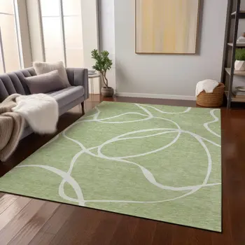 10' X 14' Artichoke Green And Ivory Abstract Washable Indoor Outdoor Area Rug