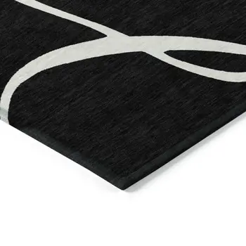 10' X 14' Black And Ivory Abstract Washable Indoor Outdoor Area Rug