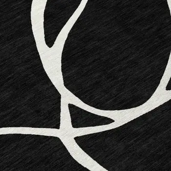 10' X 14' Black And Ivory Abstract Washable Indoor Outdoor Area Rug