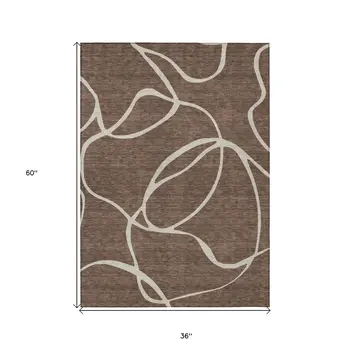 3' X 5' Brown And Beige Abstract Washable Indoor Outdoor Area Rug